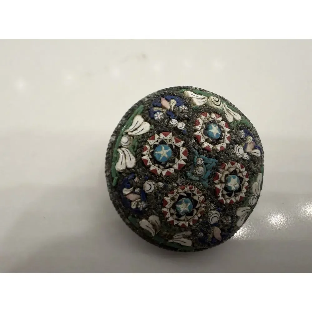 Antique Micro Mosaic Round Domed Brooch Floral Geometric Design Victorian Style